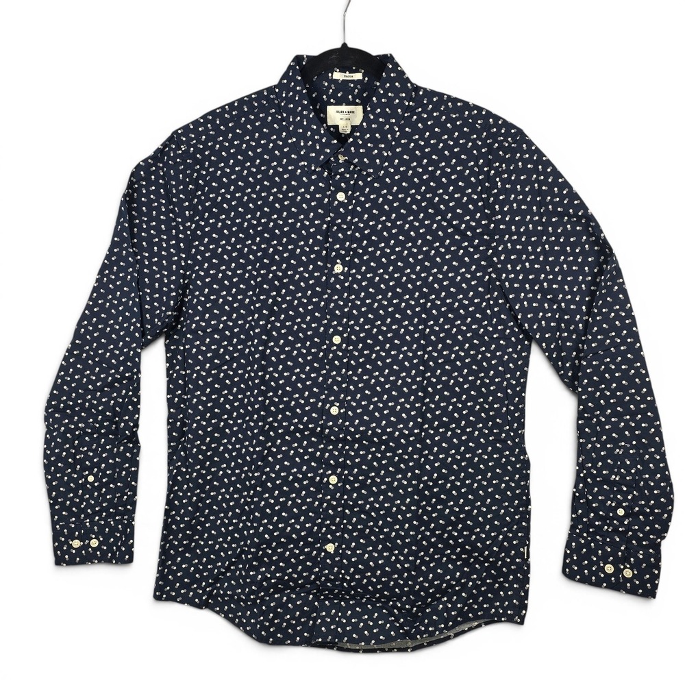 Julian & Mark Mens Navy Blue Geometric Dot Stretch Button Down Shirt Large NWOT